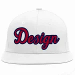 Custom White Red-Navy Flat Eaves Sport Baseball Cap Design for Men/Women/Youth