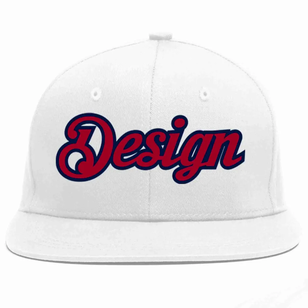 Custom White Gold-Navy Flat Eaves Sport Baseball Cap Design for Men/Women/Youth