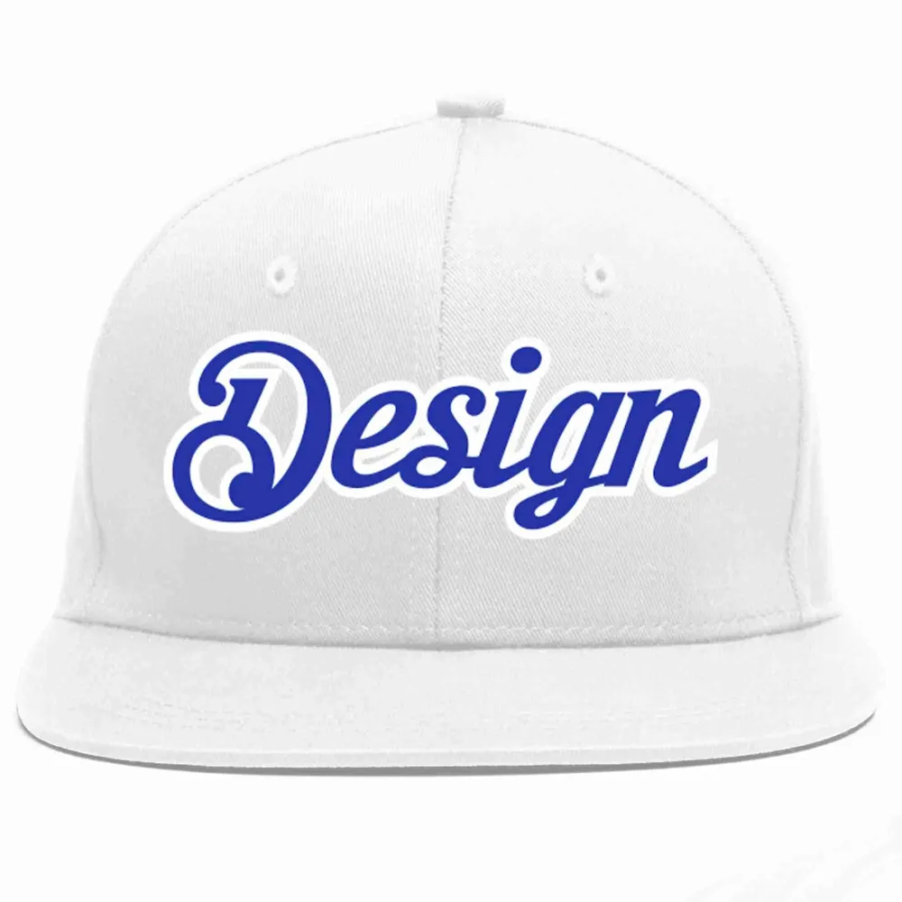 Custom White Royal-White Flat Eaves Sport Baseball Cap Design for Men/Women/Youth