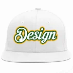 Custom White White-Kelly Green Flat Eaves Sport Baseball Cap Design for Men/Women/Youth