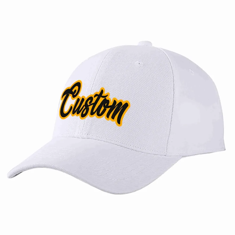 Custom White Black-Yellow Curved Eaves Sport Baseball Cap Design for Men/Women/Youth
