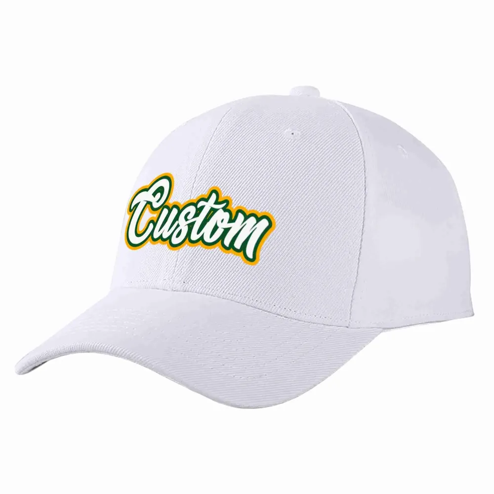 Custom White White-Kelly Green Curved Eaves Sport Baseball Cap Design for Men/Women/Youth