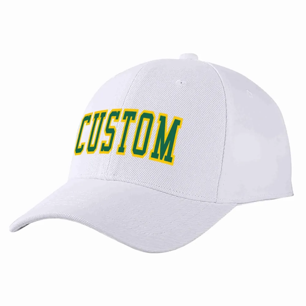 Custom White Kelly Green-Yellow Curved Eaves Sport Baseball Cap Design for Men/Women/Youth