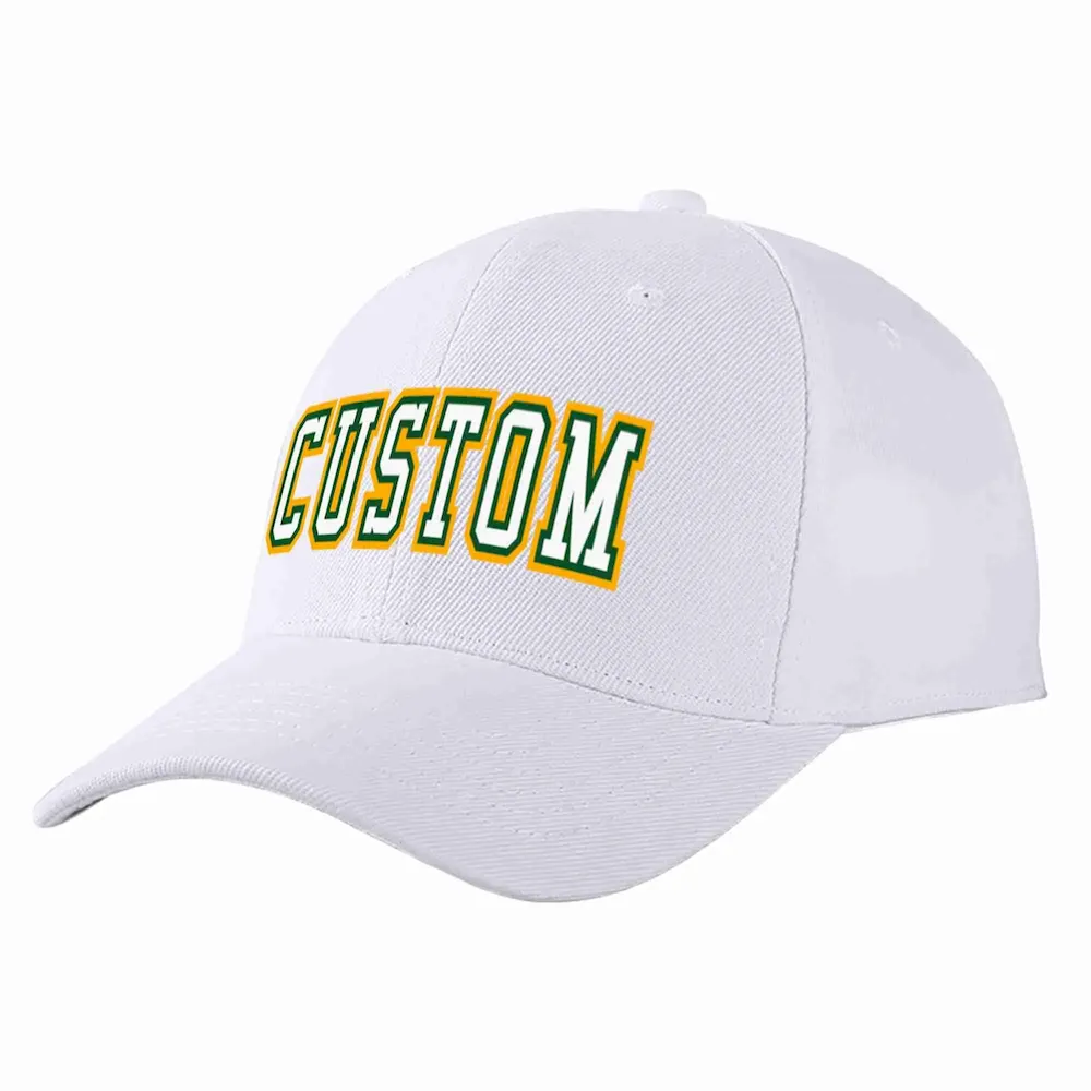 Custom White White-Kelly Green Curved Eaves Sport Baseball Cap Design for Men/Women/Youth