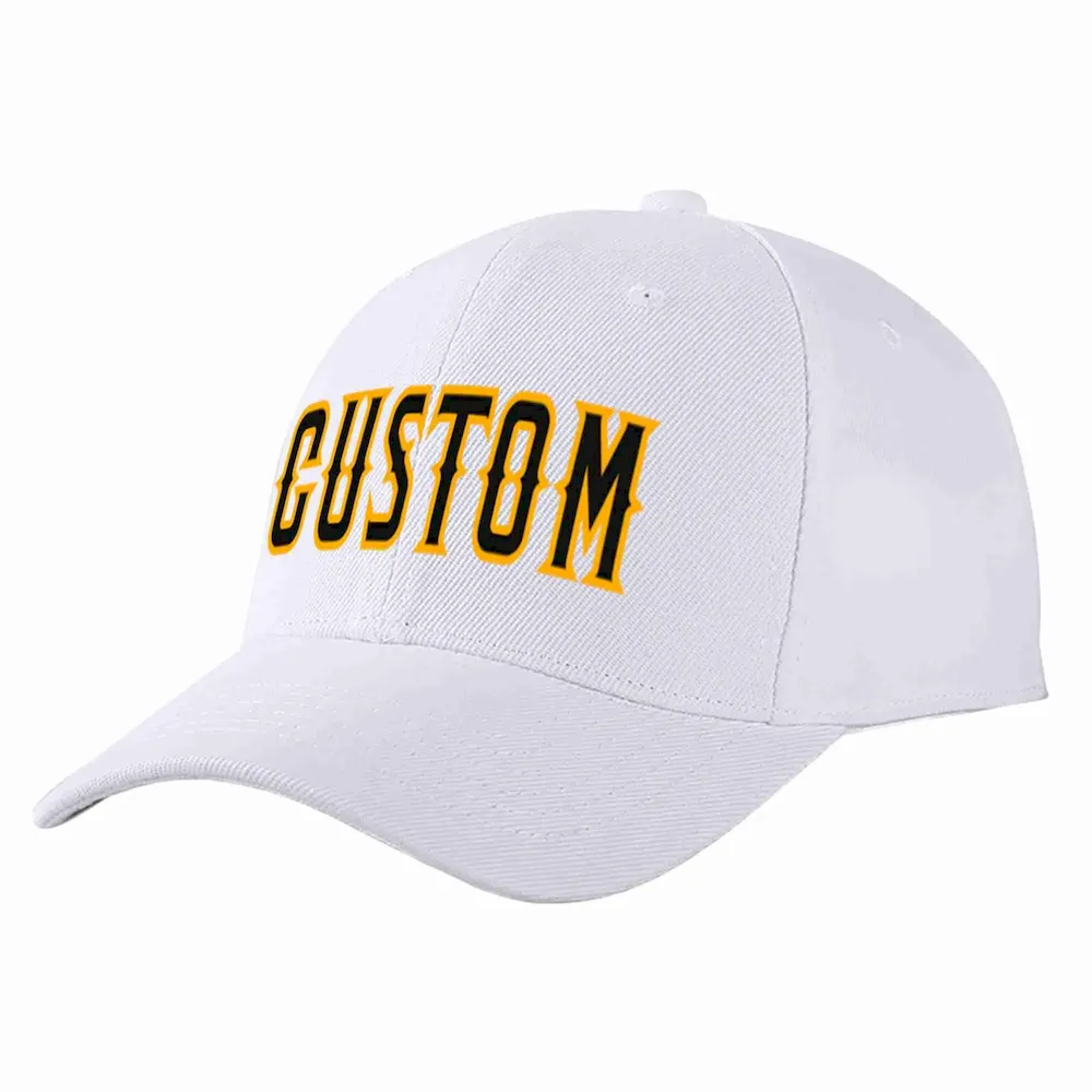 Custom White Black-Yellow Curved Eaves Sport Baseball Cap Design for Men/Women/Youth