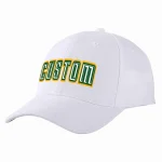 Custom White White-Kelly Green Curved Eaves Sport Baseball Cap Design for Men/Women/Youth