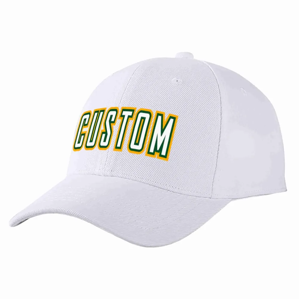 Custom White White-Kelly Green Curved Eaves Sport Baseball Cap Design for Men/Women/Youth