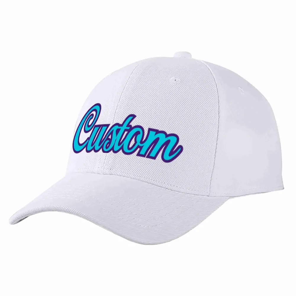 Custom White Light Blue-Purple Curved Eaves Sport Baseball Cap Design for Men/Women/Youth