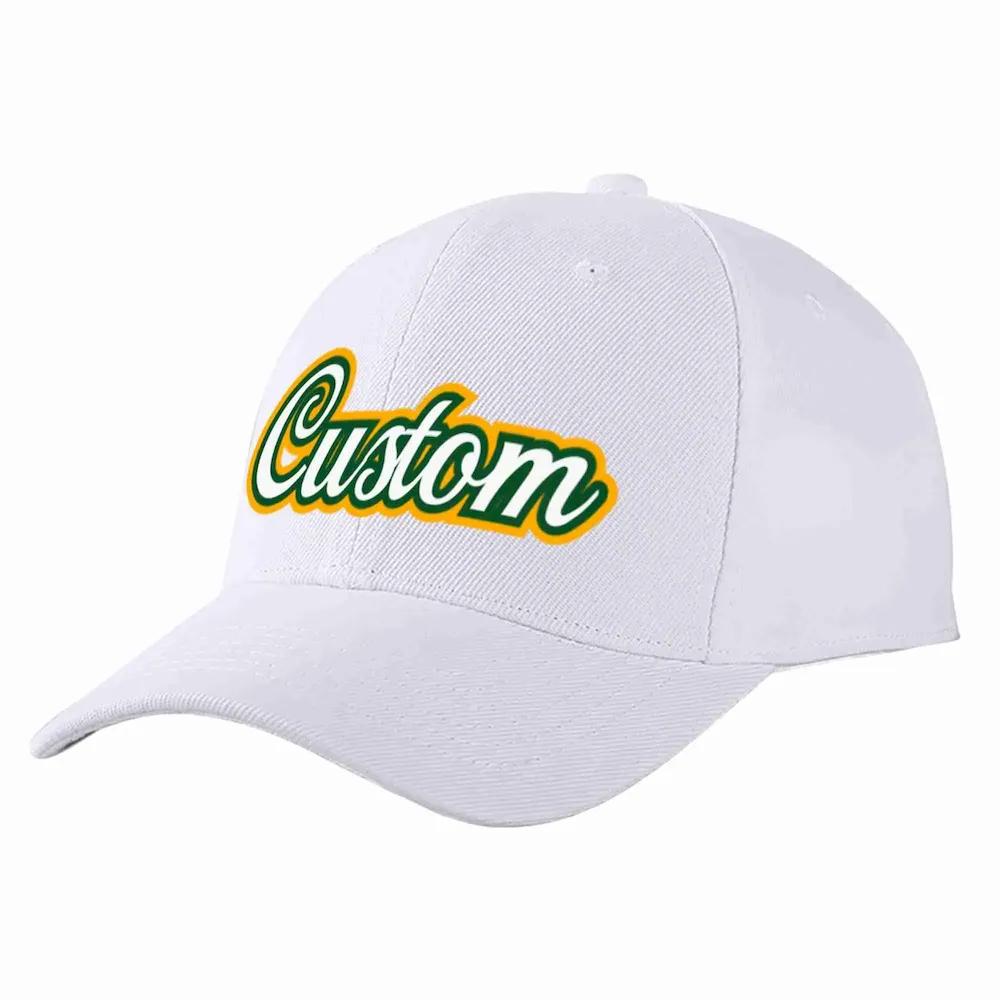 Custom White White-Kelly Green Curved Eaves Sport Baseball Cap Design for Men/Women/Youth