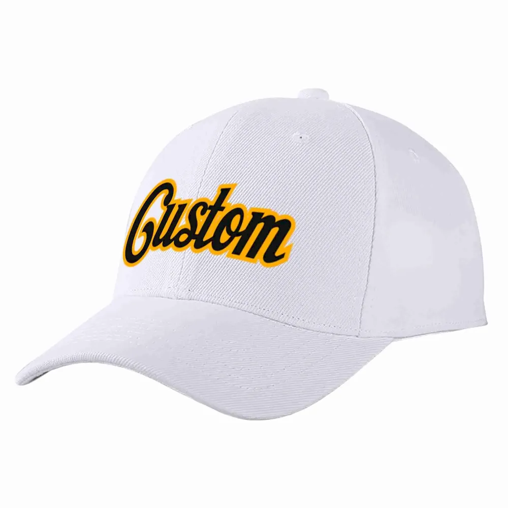 Custom White Black-Yellow Curved Eaves Sport Baseball Cap Design for Men/Women/Youth