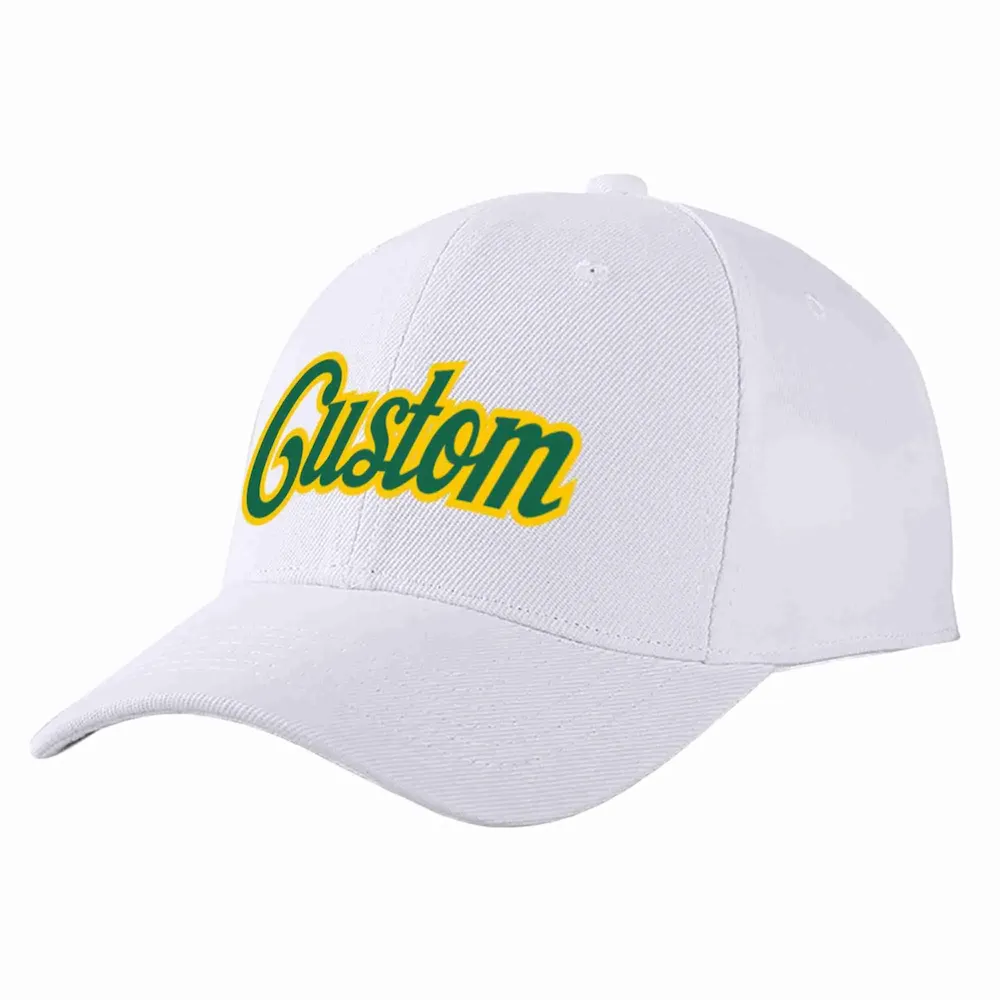 Custom White Kelly Green-Yellow Curved Eaves Sport Baseball Cap Design for Men/Women/Youth