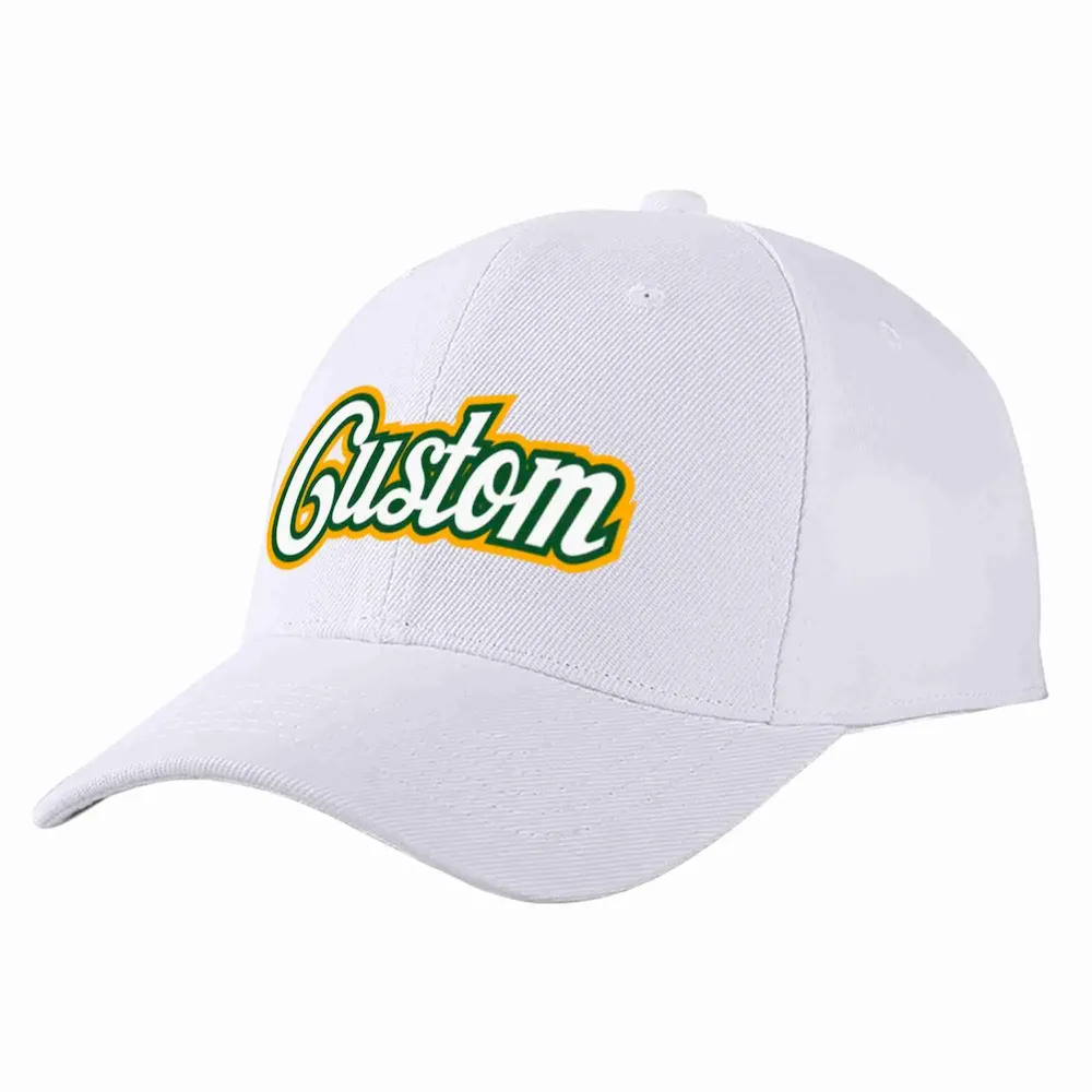 Custom White White-Kelly Green Curved Eaves Sport Baseball Cap Design for Men/Women/Youth