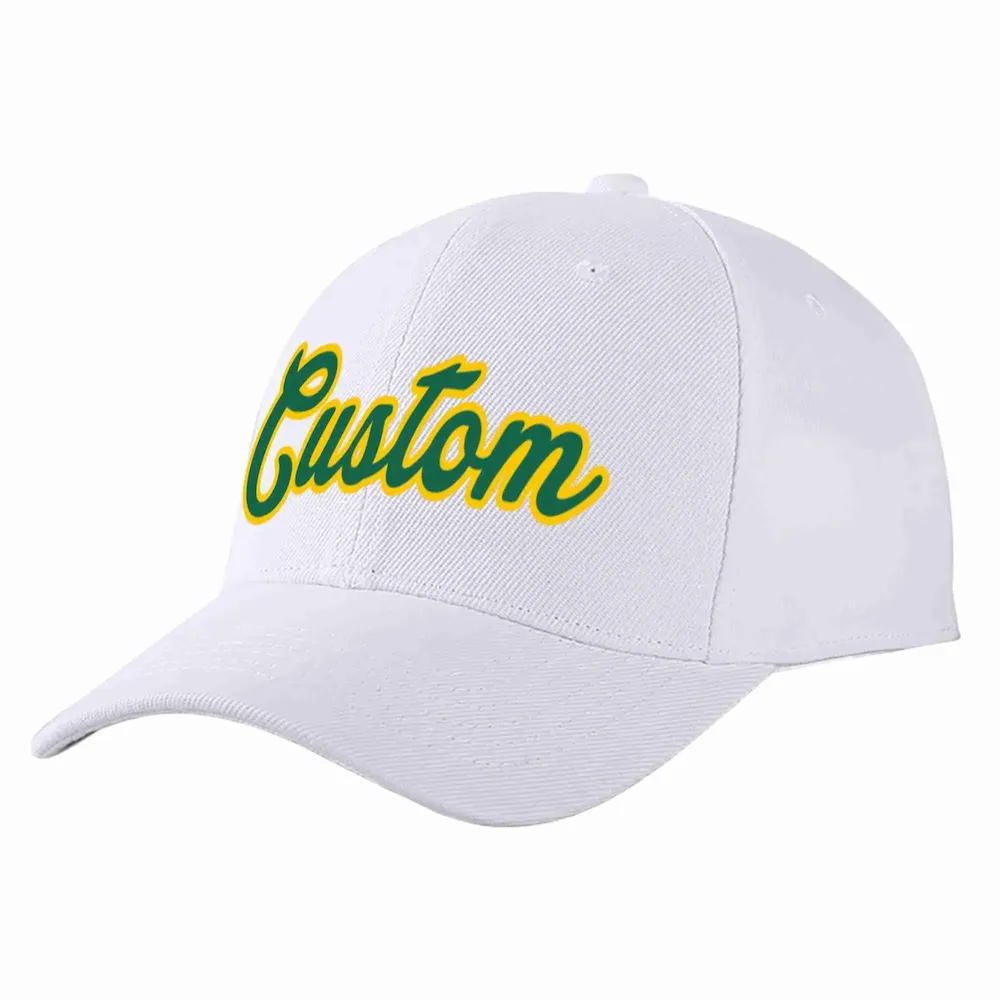 Custom White Kelly Green-Yellow Curved Eaves Sport Baseball Cap Design for Men/Women/Youth