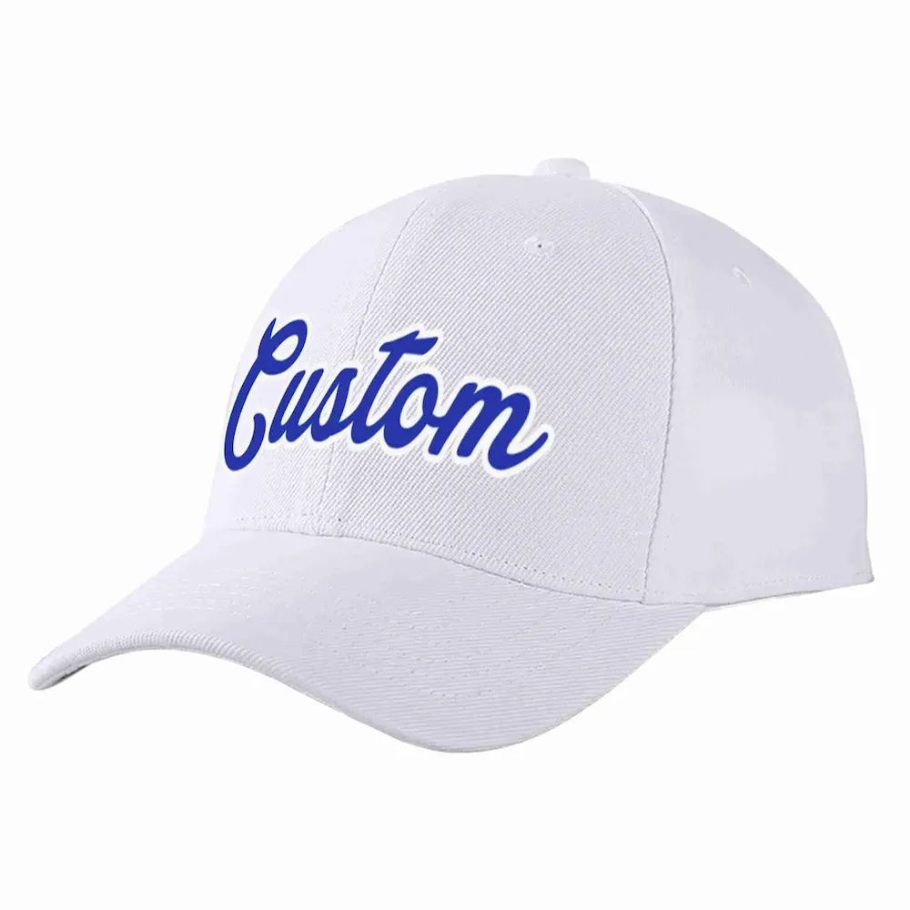 Custom White Royal-White Curved Eaves Sport Baseball Cap Design for Men/Women/Youth
