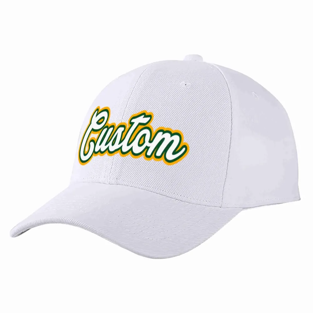Custom White White-Kelly Green Curved Eaves Sport Baseball Cap Design for Men/Women/Youth