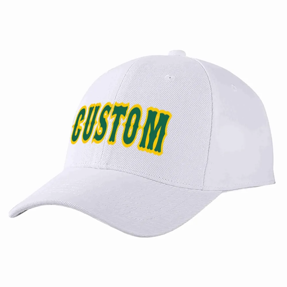 Custom White Kelly Green-Yellow Curved Eaves Sport Baseball Cap Design for Men/Women/Youth