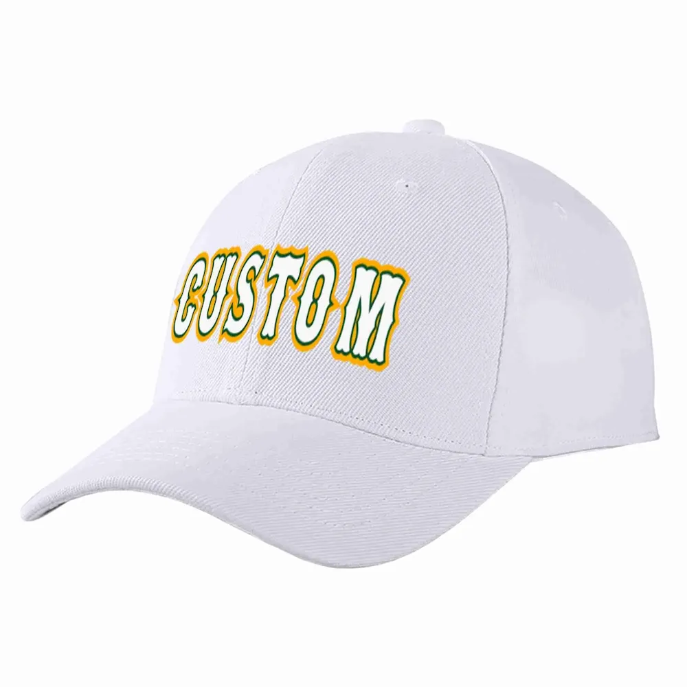 Custom White White-Kelly Green Curved Eaves Sport Baseball Cap Design for Men/Women/Youth