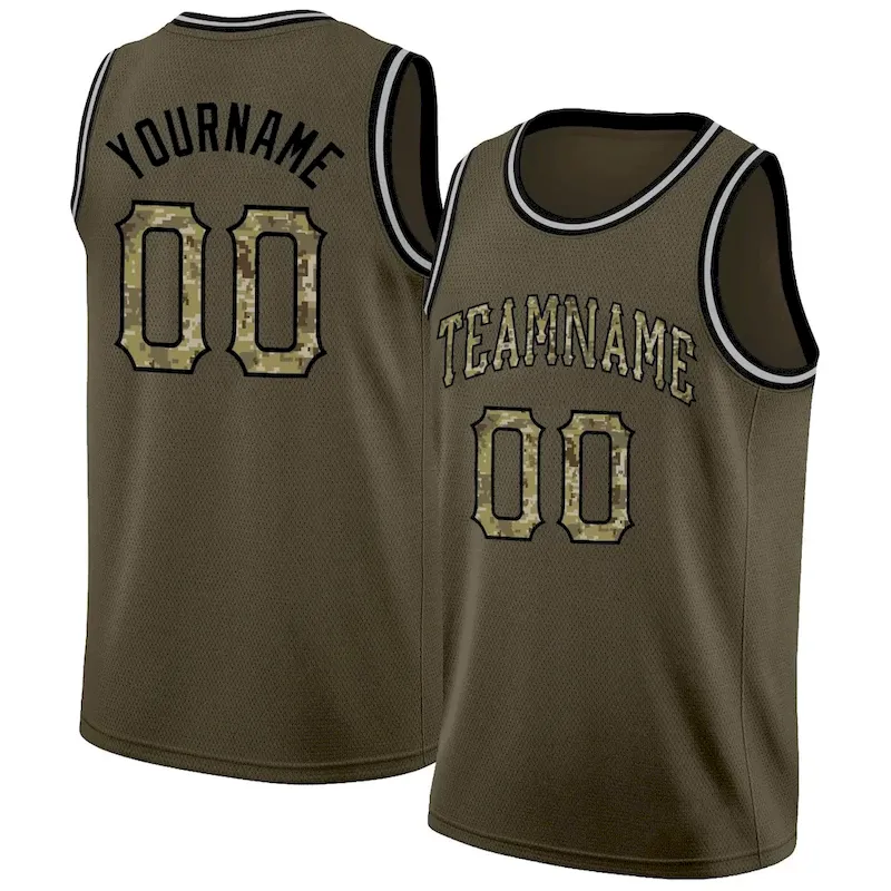 Custom Olive Camo-Black Classic Tops Athletic Basketball Jersey