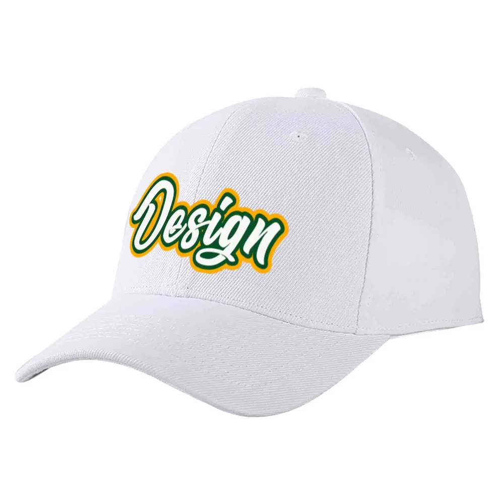 Custom White White-Kelly Green Curved Eaves Sport Design Baseball Cap