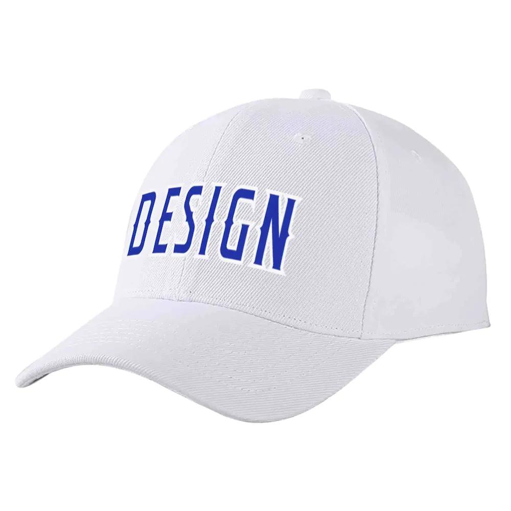 Custom White Navy-White Curved Eaves Sport Design Baseball Cap