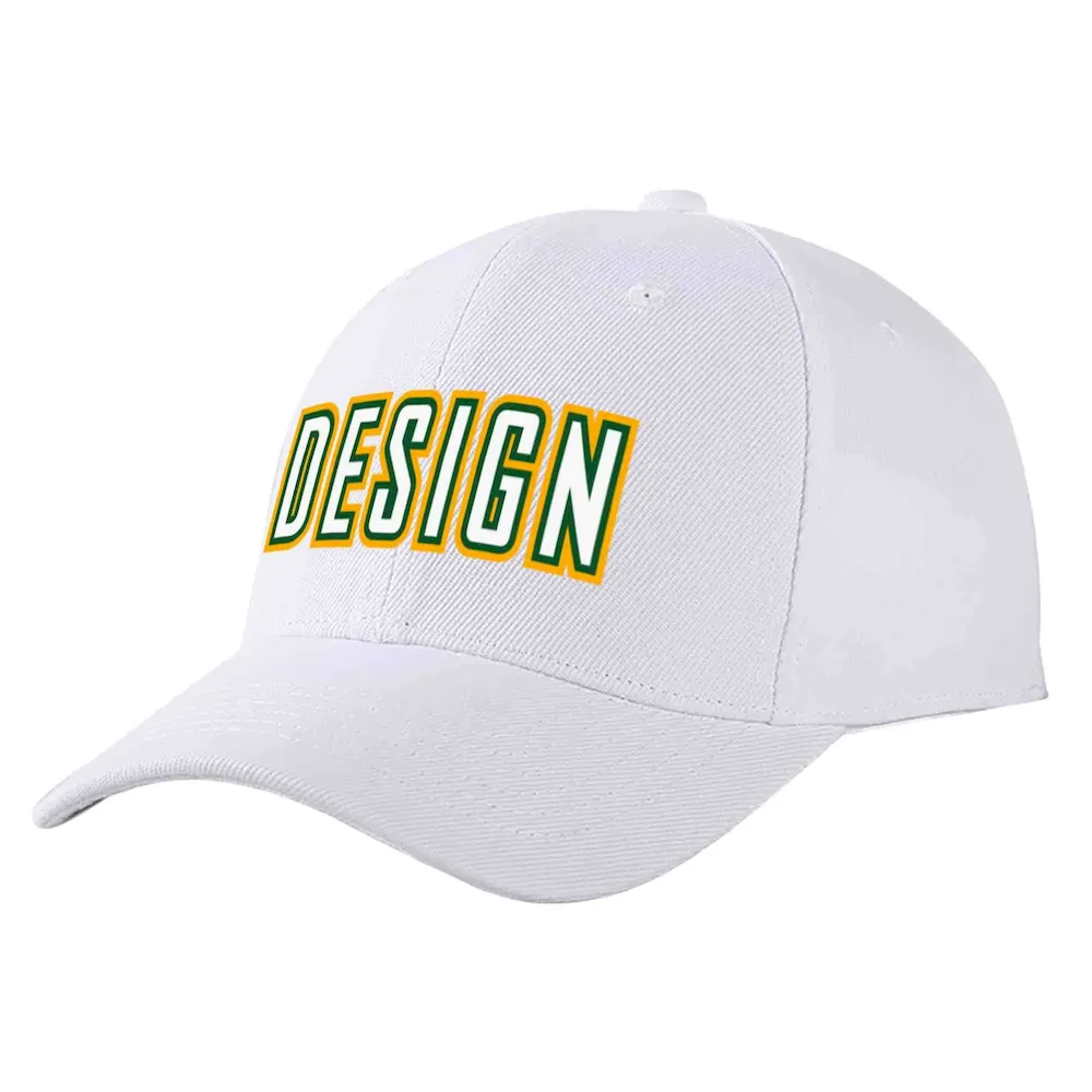 Custom White White-Kelly Green Curved Eaves Sport Design Baseball Cap