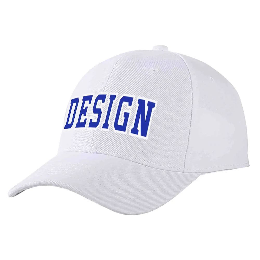 Custom White Royal-White Curved Eaves Sport Design Baseball Cap