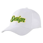Custom White Kelly Green-Yellow Curved Eaves Sport Design Baseball Cap