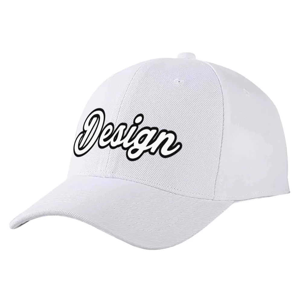 Custom White White-Black Curved Eaves Sport Design Baseball Cap