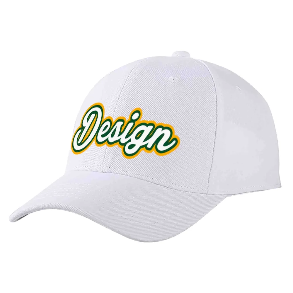 Custom White White-Kelly Green Curved Eaves Sport Design Baseball Cap