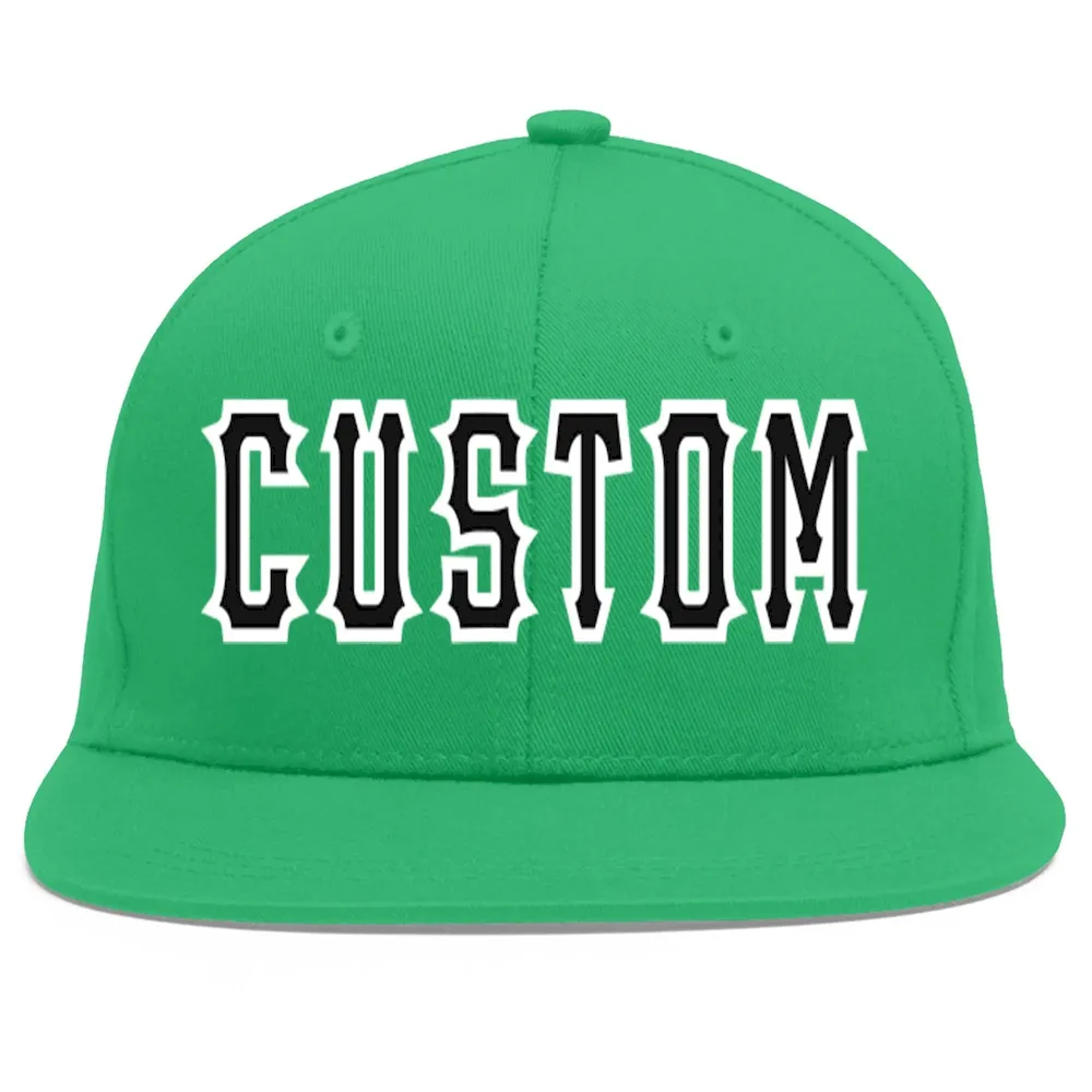 Custom Teal Black-White Flat Eaves Sport Baseball Cap