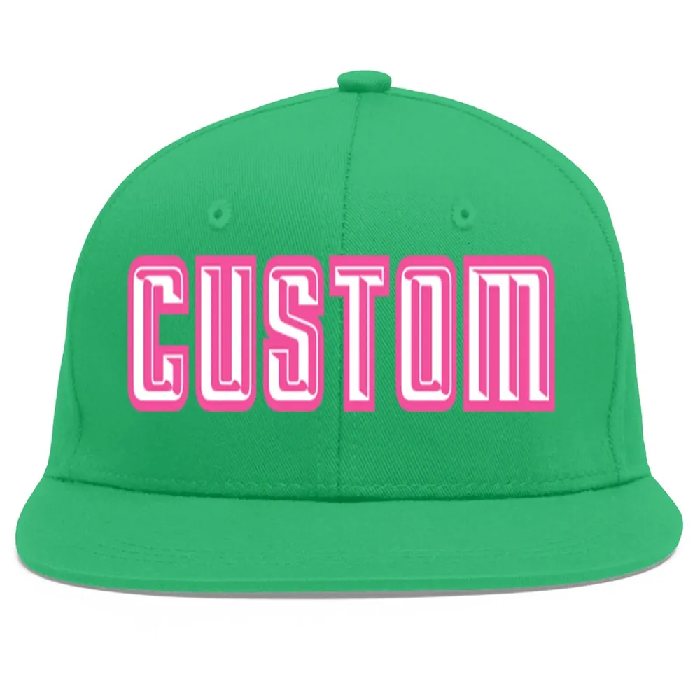 Custom Teal White-Pink Flat Eaves Sport Baseball Cap