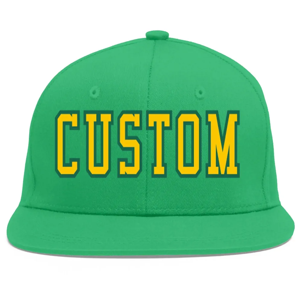 Custom Teal Gold-Kelly Green Flat Eaves Sport Baseball Cap