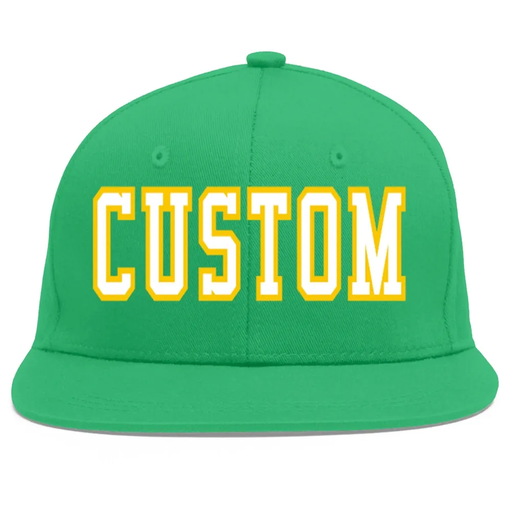 Custom Teal White-Gold Flat Eaves Sport Baseball Cap