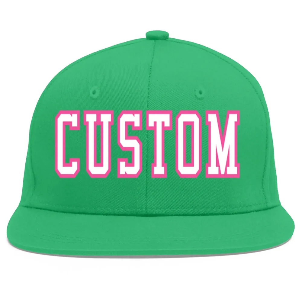 Custom Teal White-Pink Flat Eaves Sport Baseball Cap