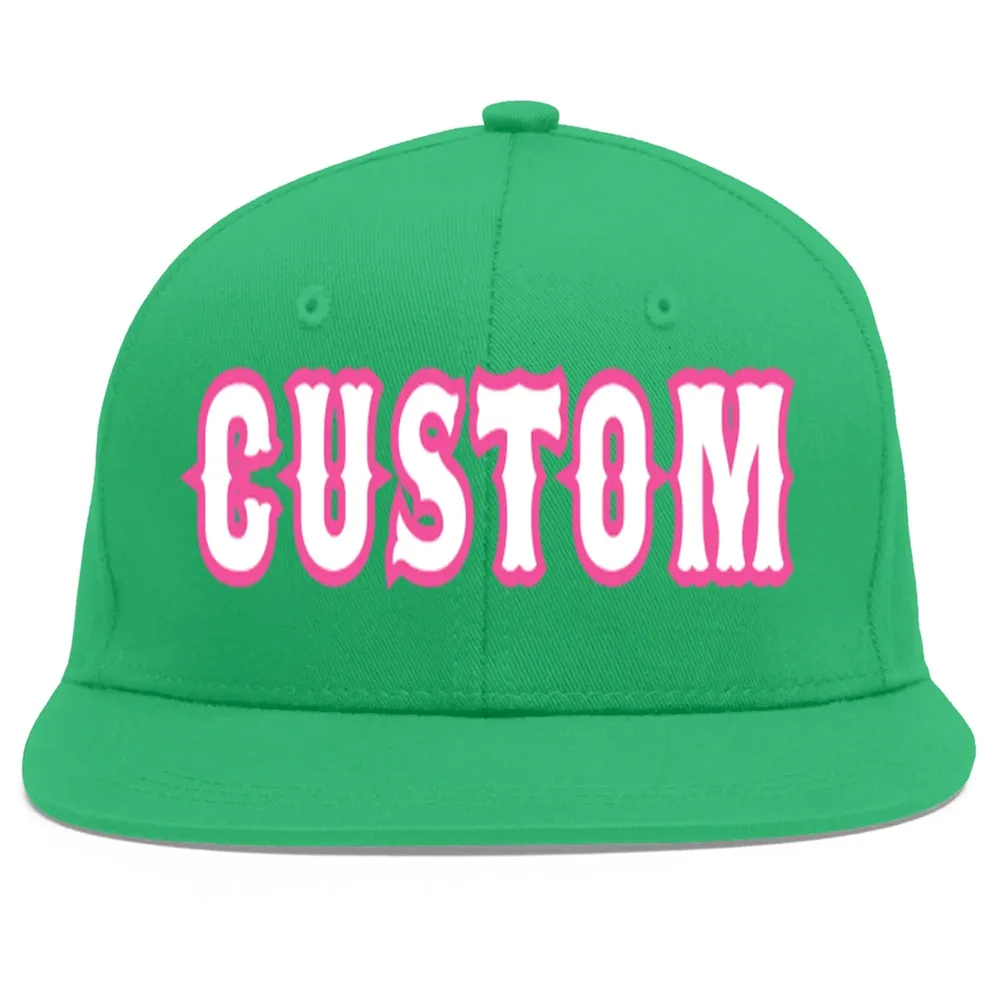 Custom Teal White-Pink Flat Eaves Sport Baseball Cap