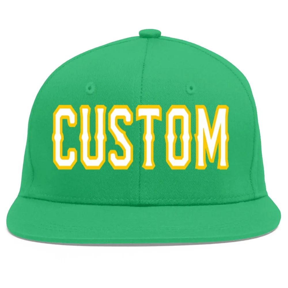Custom Teal White-Gold Flat Eaves Sport Baseball Cap
