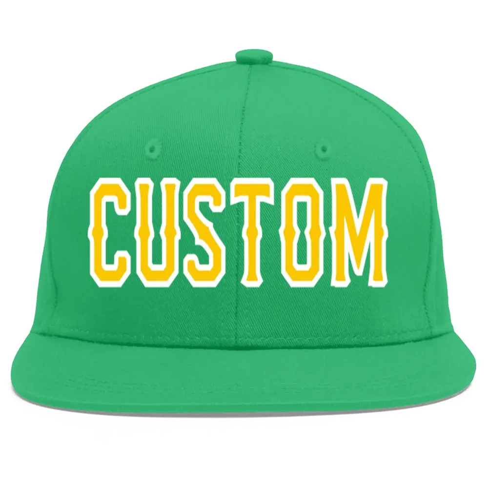 Custom Teal Gold-White Flat Eaves Sport Baseball Cap