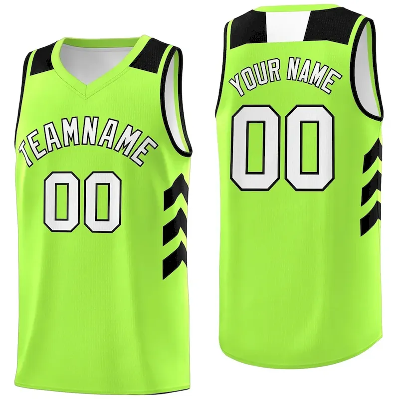 Custom Neon Green White-Black Classic Tops Fashion Sportwear Basketball Jersey