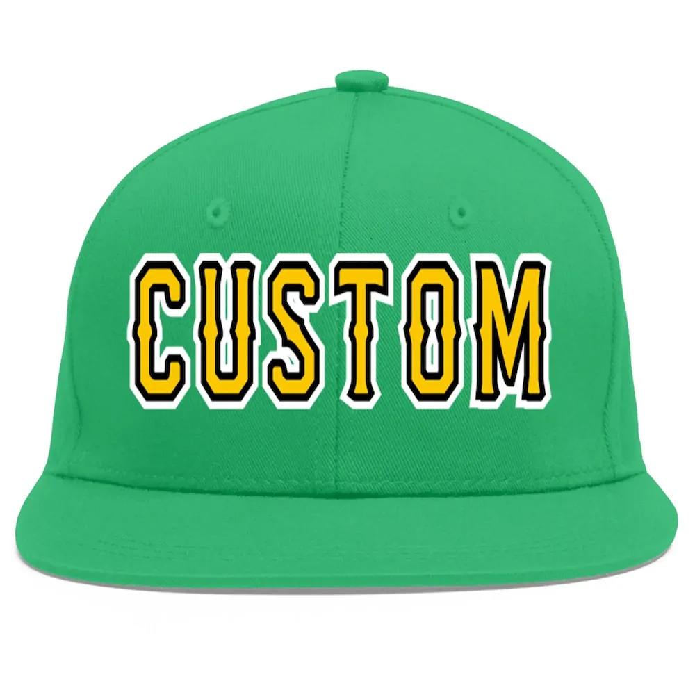Custom Teal Gold-Black Flat Eaves Sport Baseball Cap