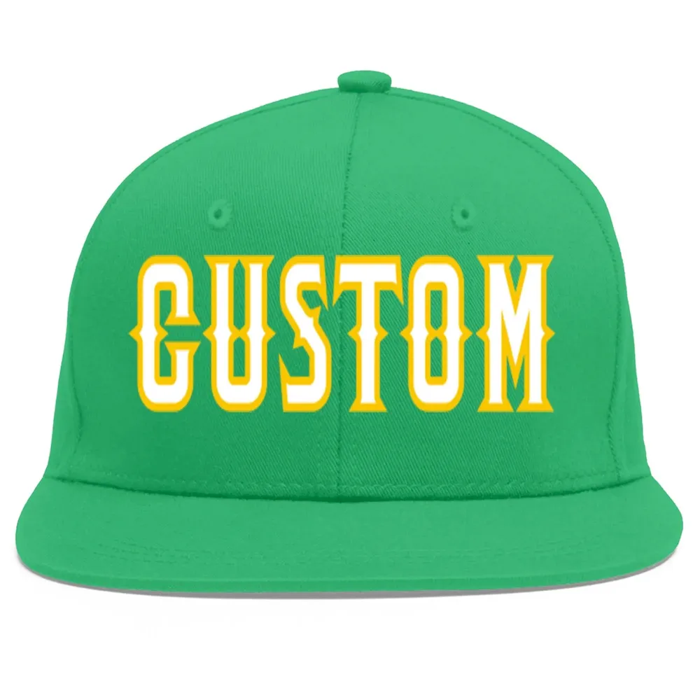 Custom Teal White-Gold Flat Eaves Sport Baseball Cap