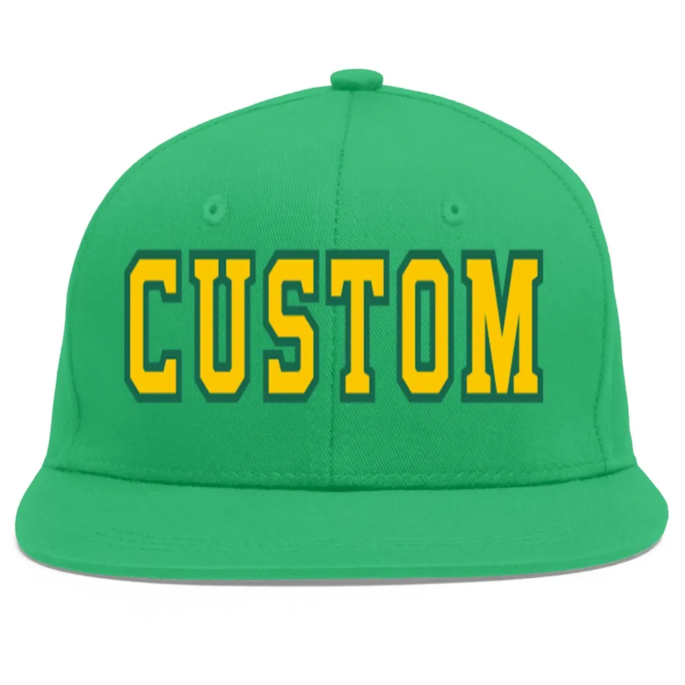 Custom Teal Gold-Kelly Green Flat Eaves Sport Baseball Cap