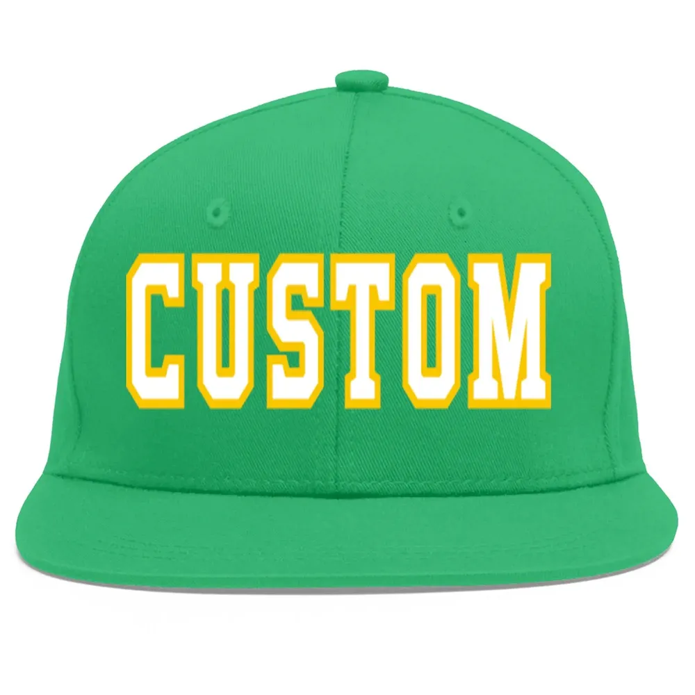 Custom Teal White-Gold Flat Eaves Sport Baseball Cap