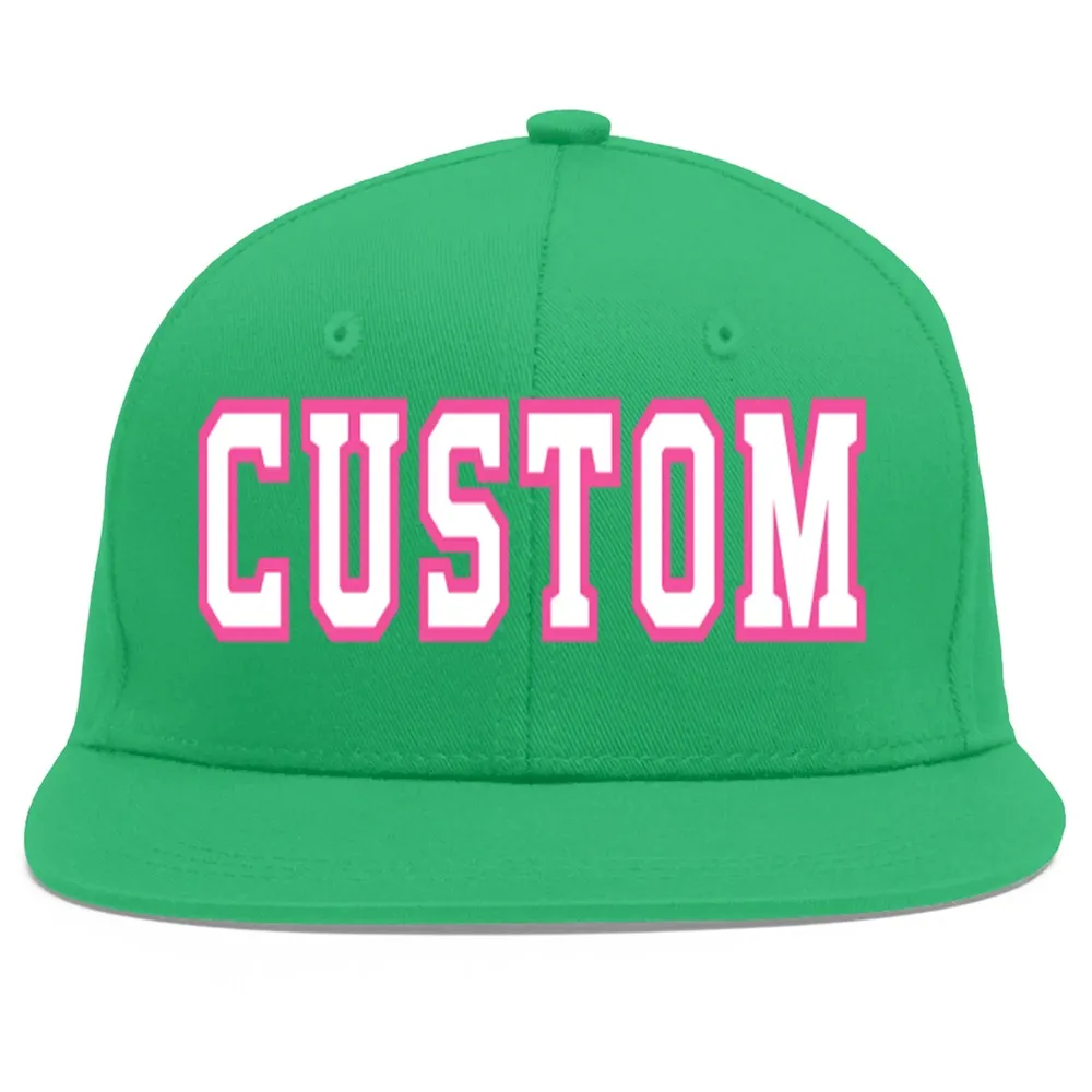 Custom Teal White-Pink Flat Eaves Sport Baseball Cap