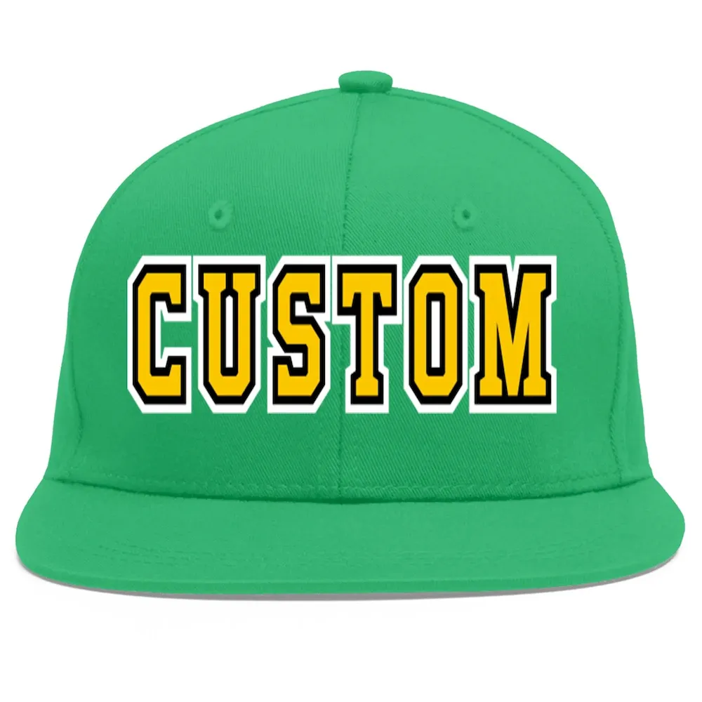 Custom Teal Gold-Black Flat Eaves Sport Baseball Cap