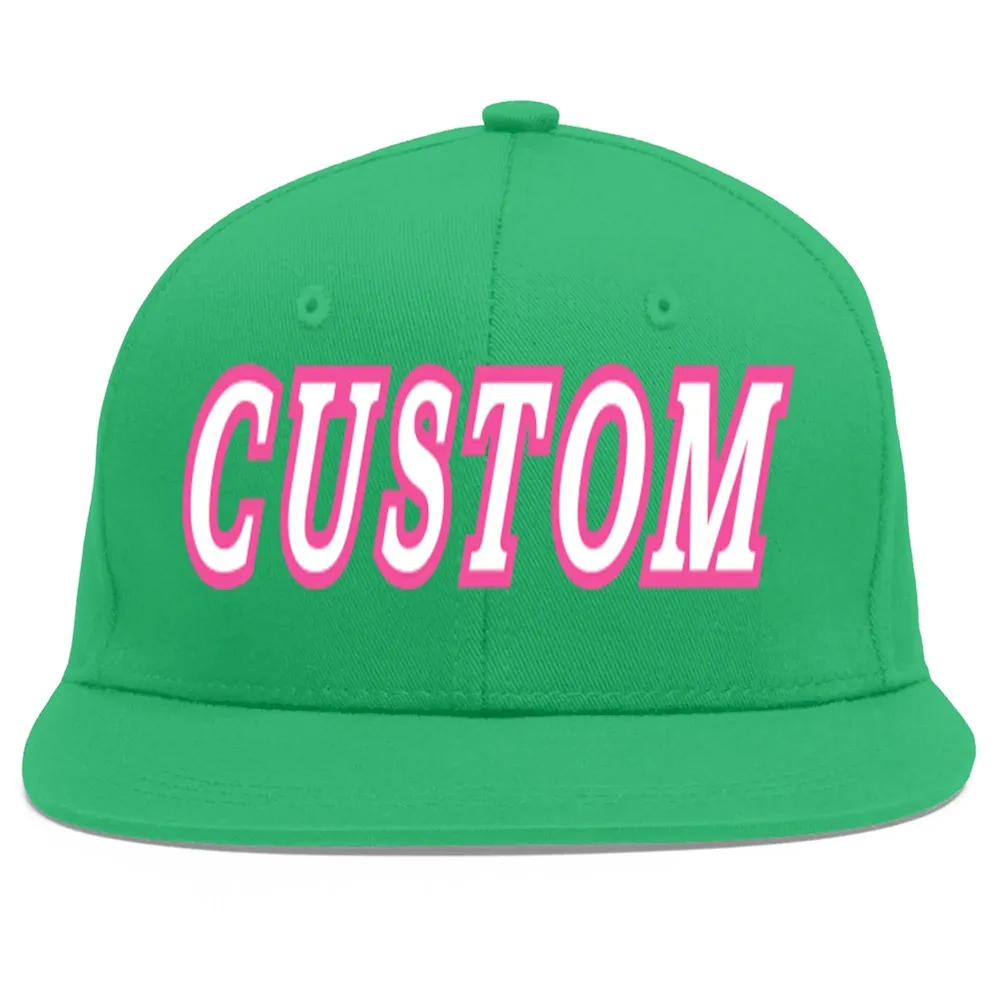 Custom Teal White-Pink Flat Eaves Sport Baseball Cap