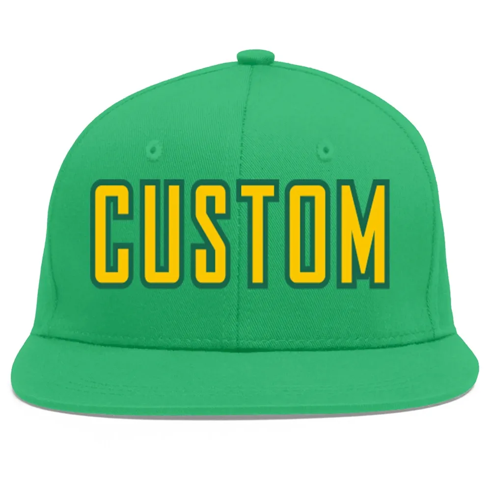 Custom Teal Gold-Kelly Green Flat Eaves Sport Baseball Cap