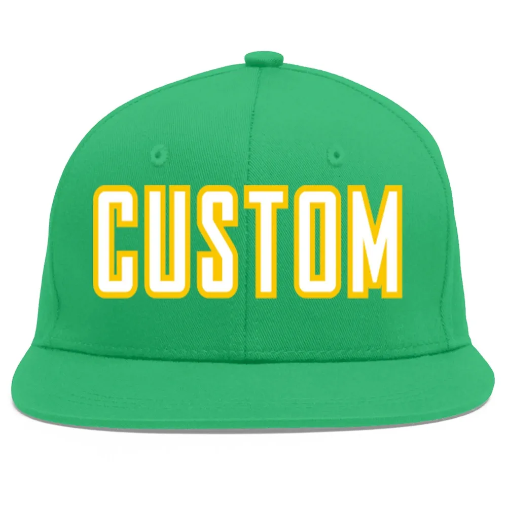 Custom Teal White-Gold Flat Eaves Sport Baseball Cap