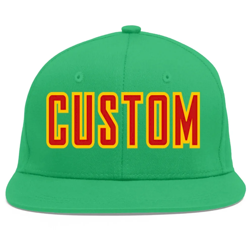 Custom Teal Red-Yellow Flat Eaves Sport Baseball Cap