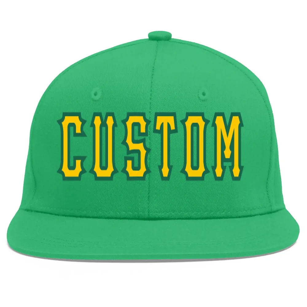 Custom Teal Gold-Kelly Green Flat Eaves Sport Baseball Cap