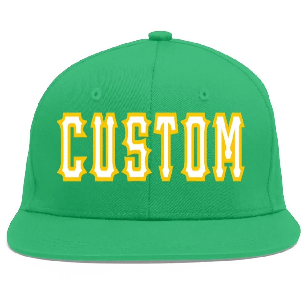 Custom Teal White-Gold Flat Eaves Sport Baseball Cap